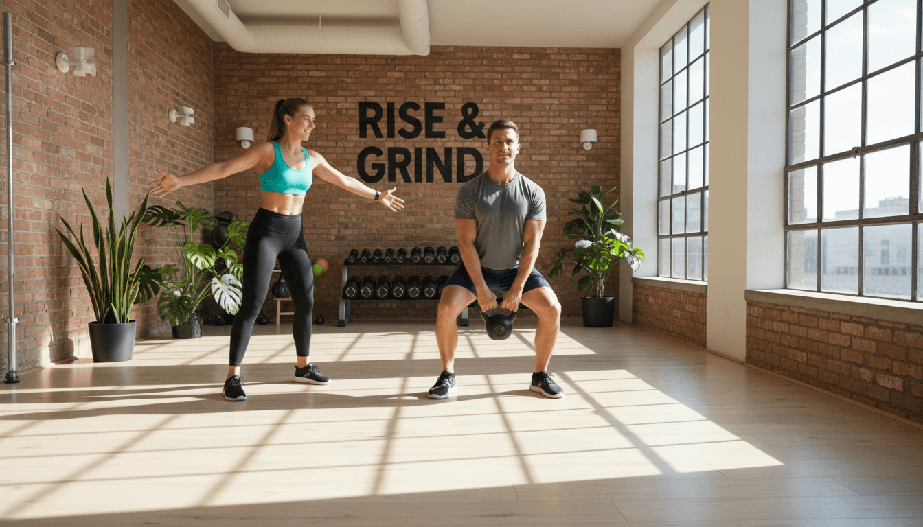 Personal trainer and client talking in a bright Toronto gym