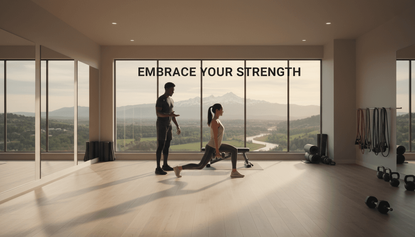 Trainer and client smiling and talking in a bright Toronto gym